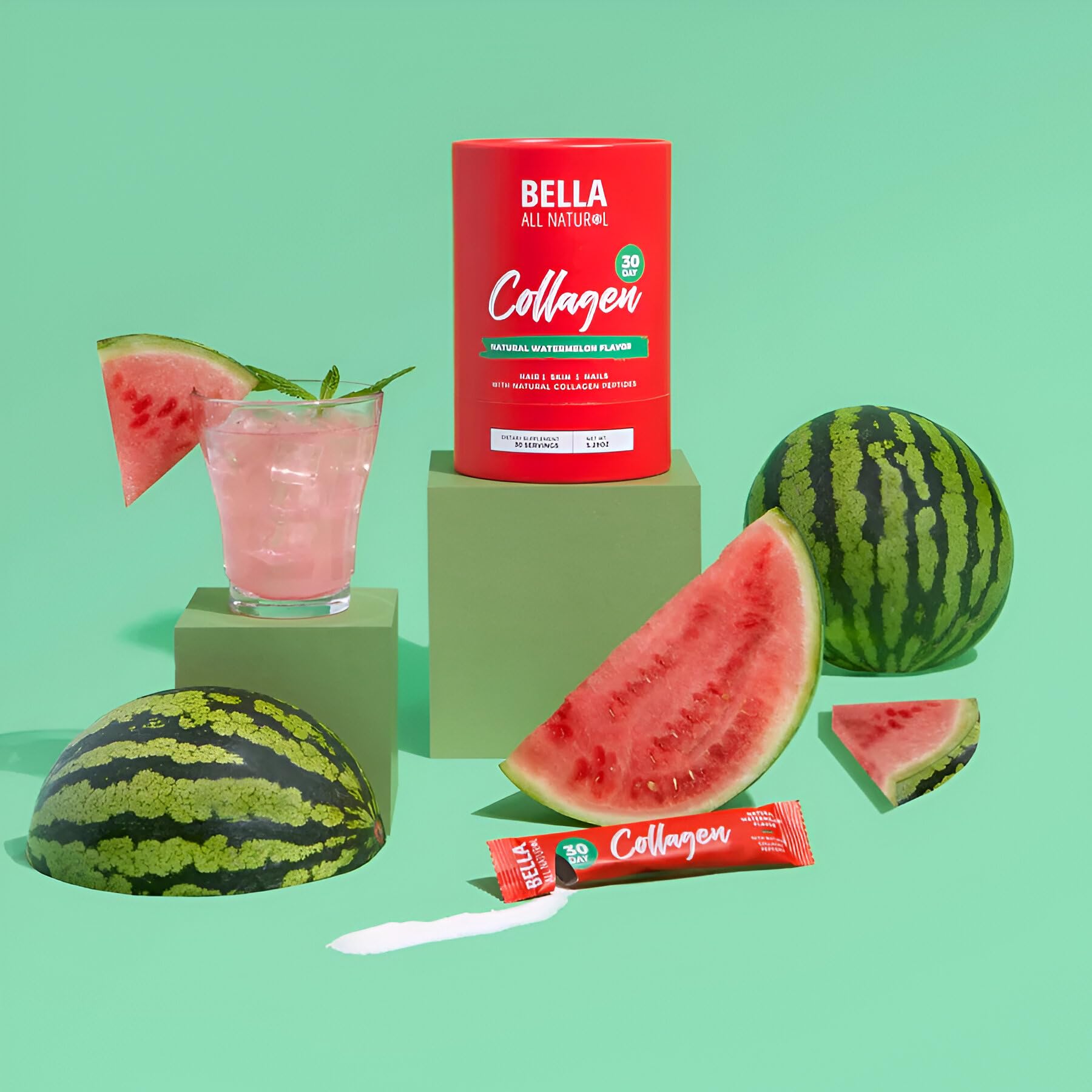 Serving suggestion shows mixed into juice for versatile daily wellness.