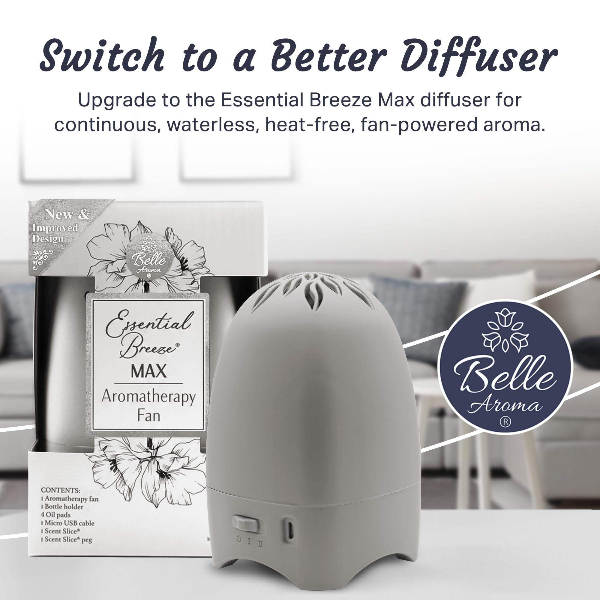Belle Aroma Essential Breeze Max 30-day fragrance delivers long-lasting scent without water