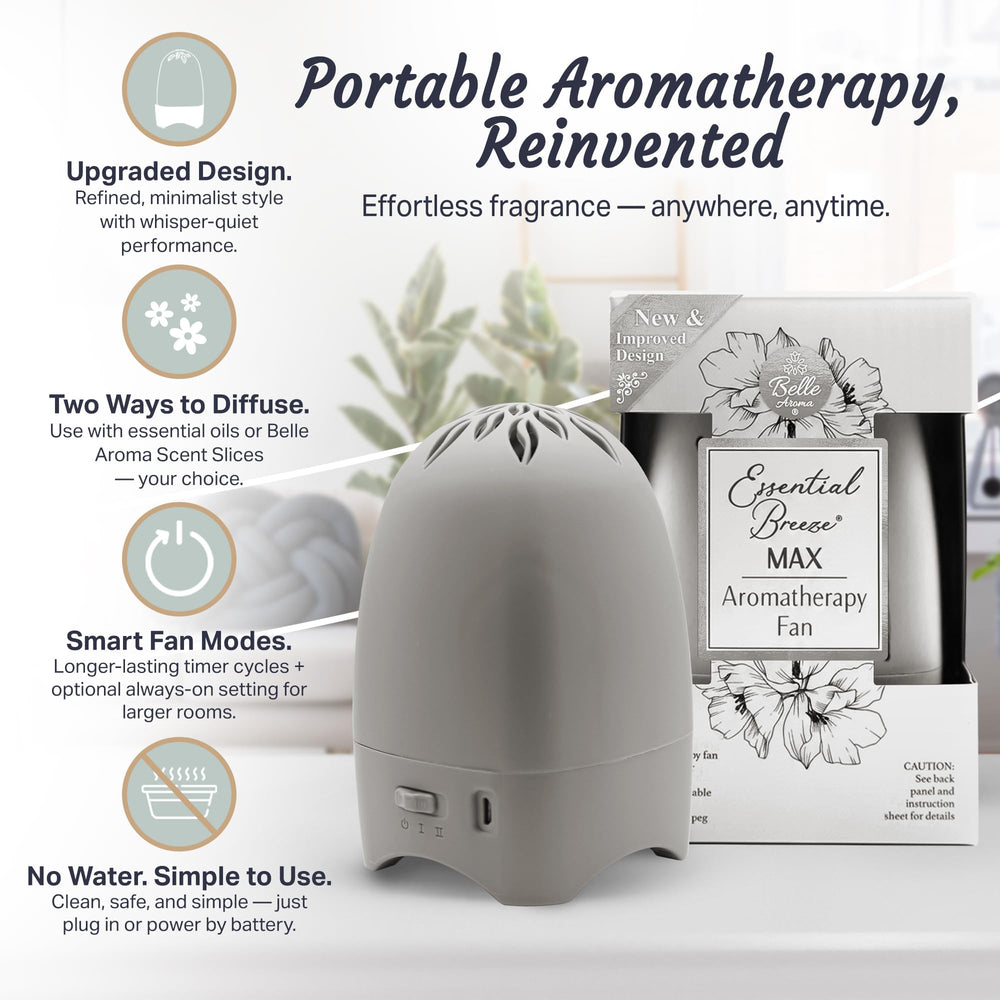 Belle Aroma Essential Breeze Max plugged in via USB for extended desk diffusion