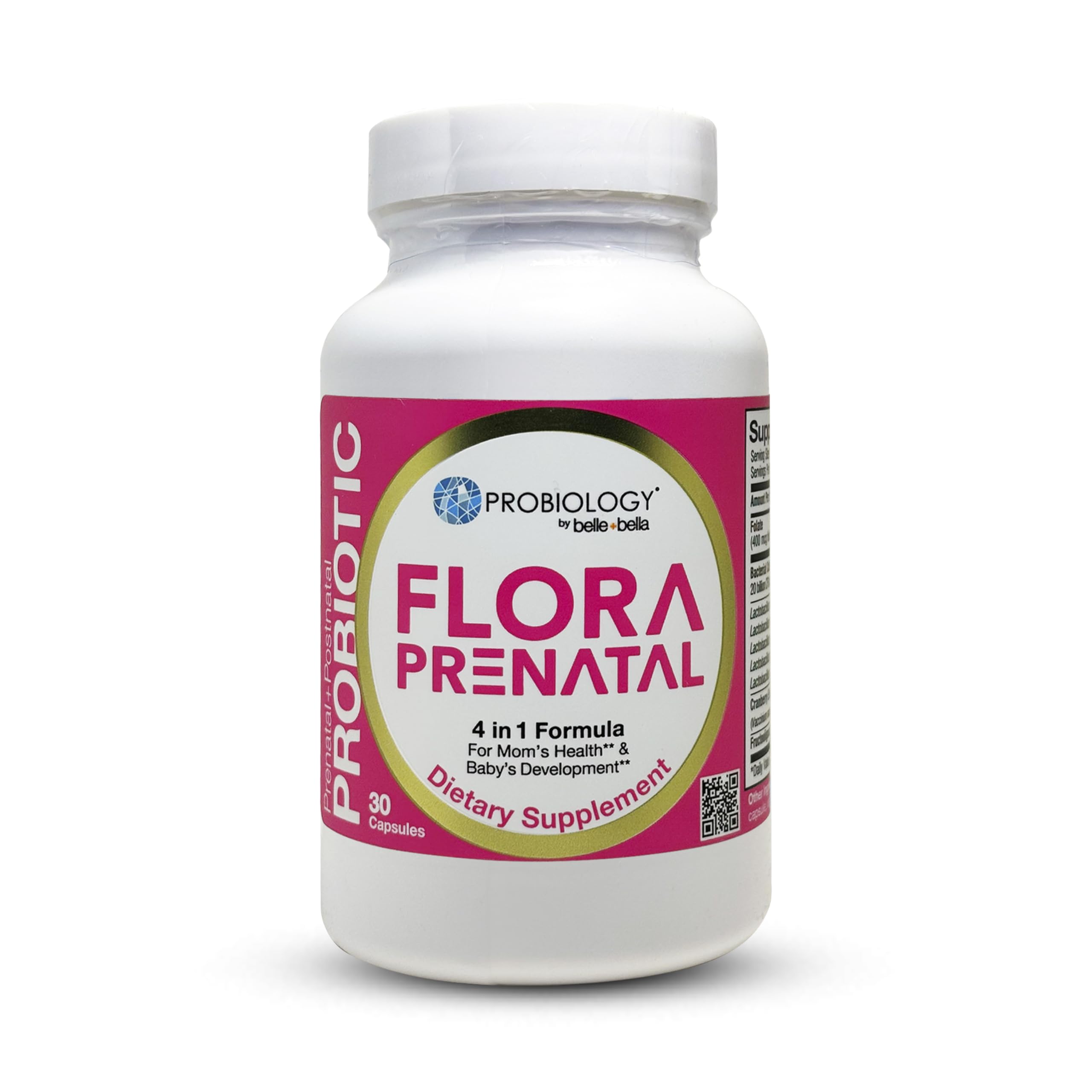 bellebella Probiology Flora prenatal bottle promotes gut balance with probiotic power for pregnancy.