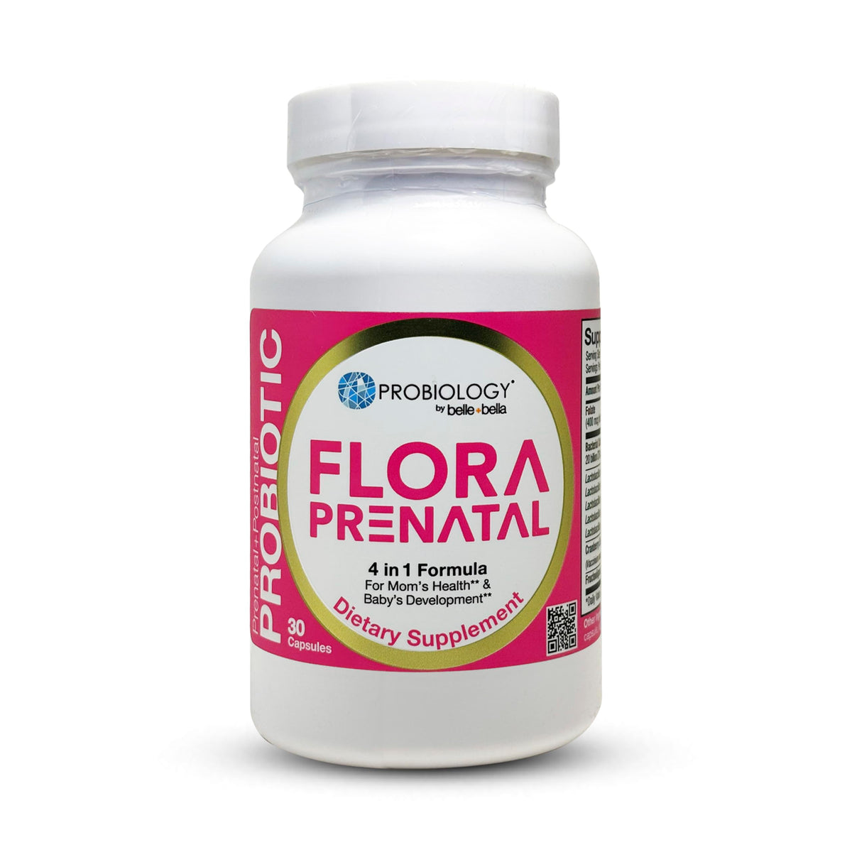 bellebella Probiology Flora prenatal bottle promotes gut balance with probiotic power for pregnancy.