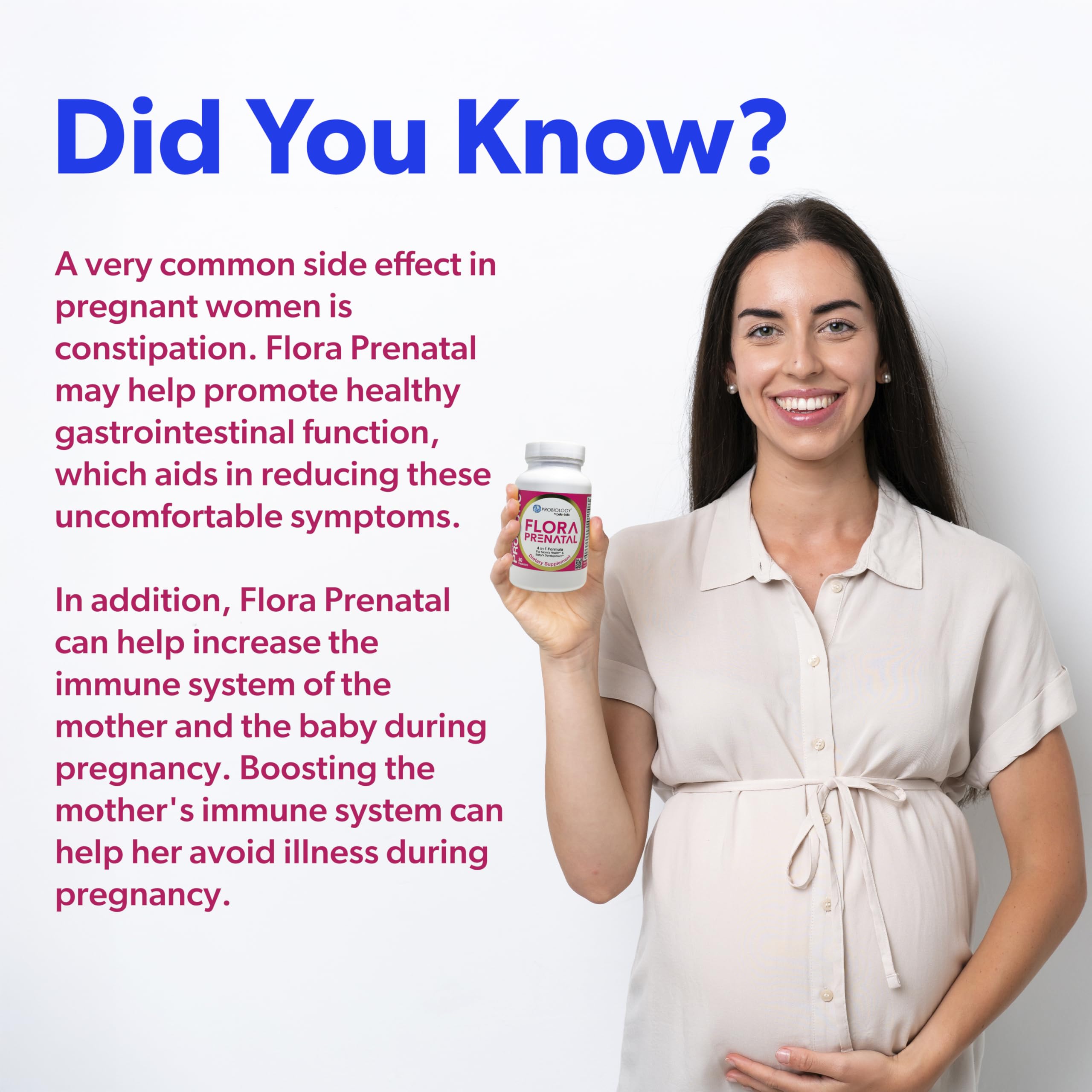 bellebella Probiology Flora prenatal digestive-balance image shows cranberry and folic acid benefits.