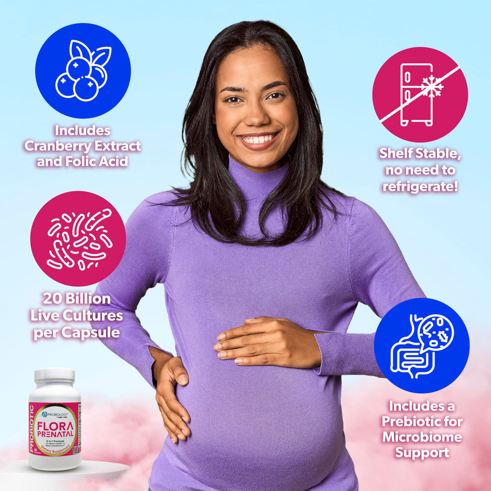 bellebella Probiology Flora prenatal urinary-tract-health stand features cranberry extract for urinary tract wellness.