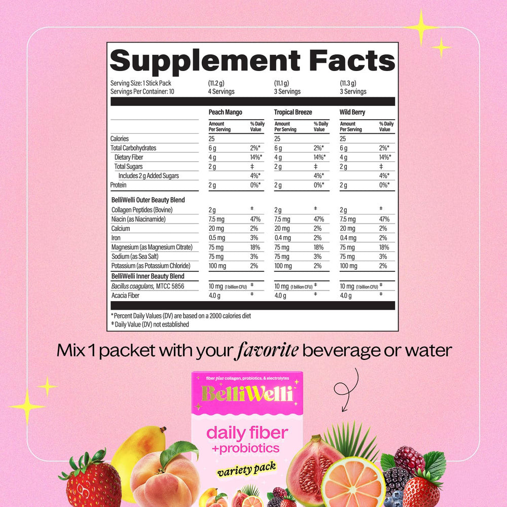 Belli Welli collagen peptides sachet showing skin and gut wellness potential.