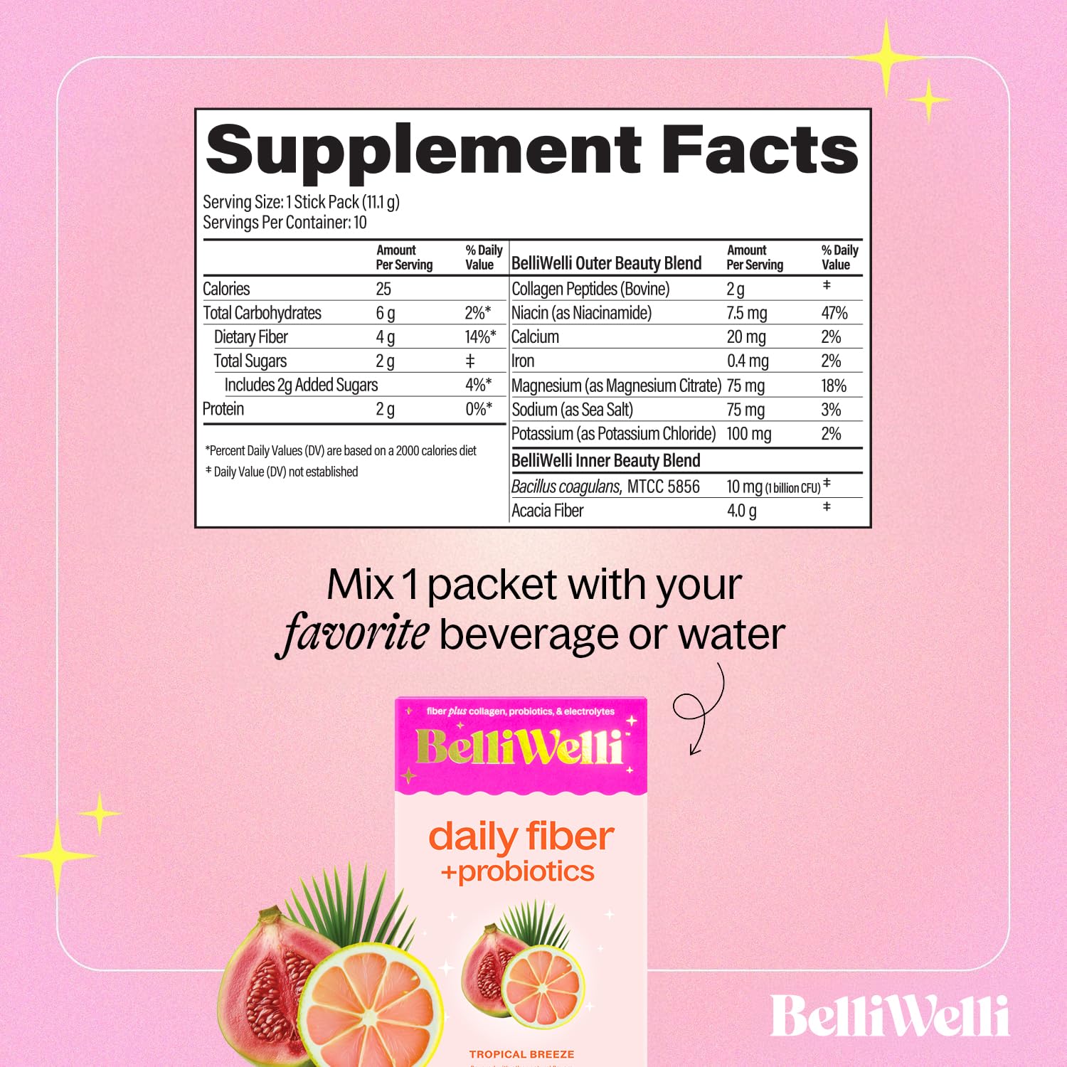 Belli Welli fiber powder dissolves easily in water for a smooth texture.