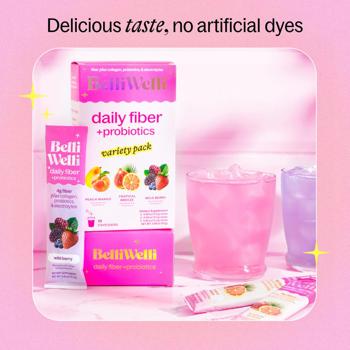 Belli Welli organic acacia fiber bottle highlighting natural prebiotic support.