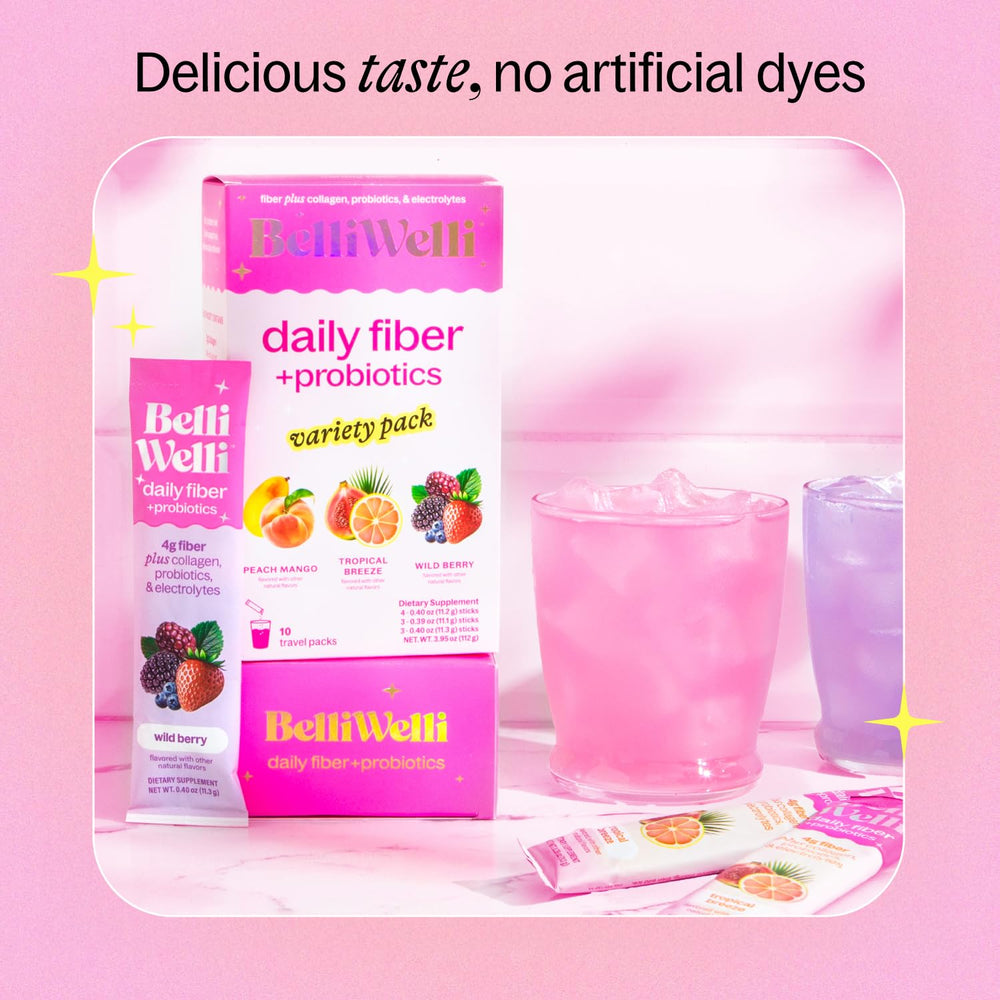 Belli Welli organic acacia fiber bottle highlighting natural prebiotic support.