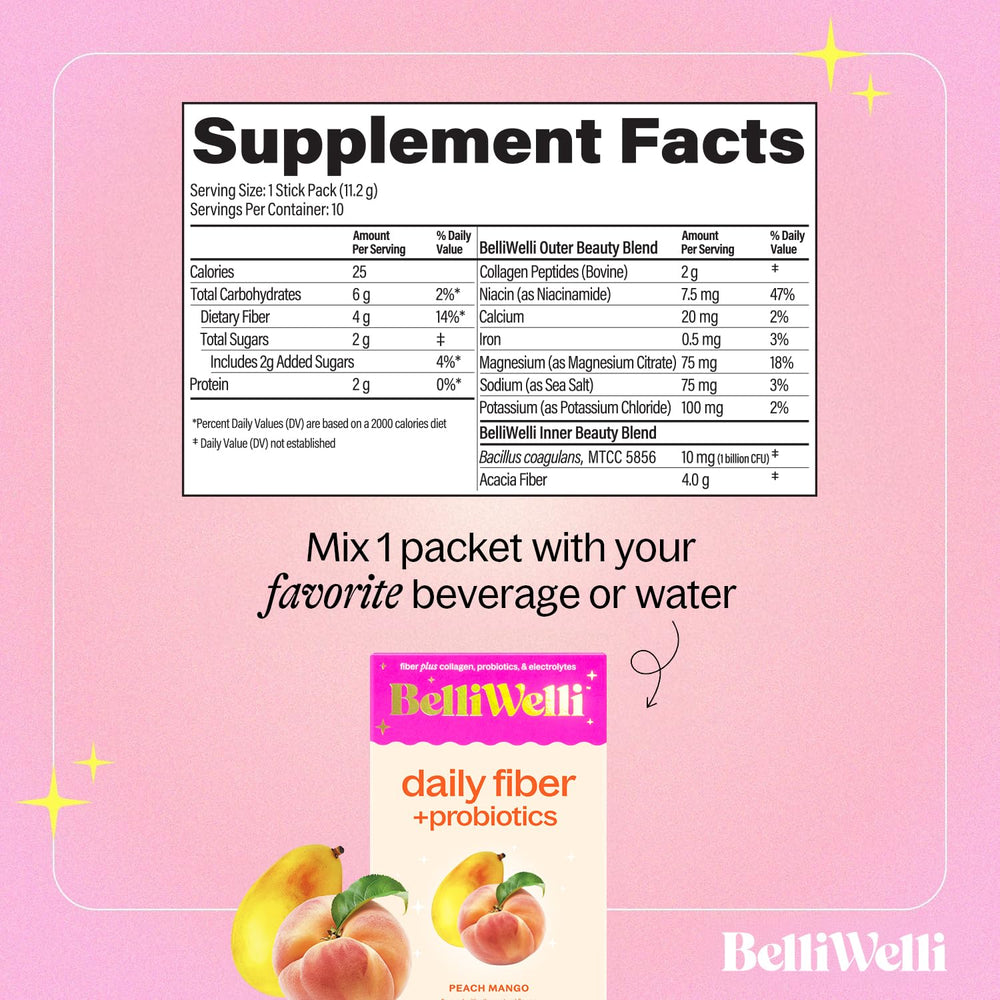 Belli Welli Peach Mango powder dissolving in a glass to show flavor