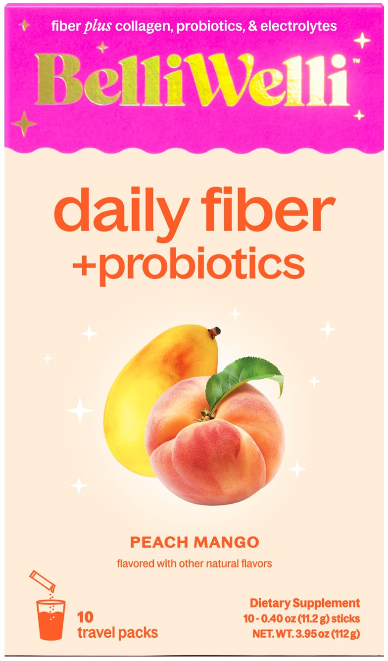 Belli Welli Peach Mango fiber travel pack cover for on-the-go gut health
