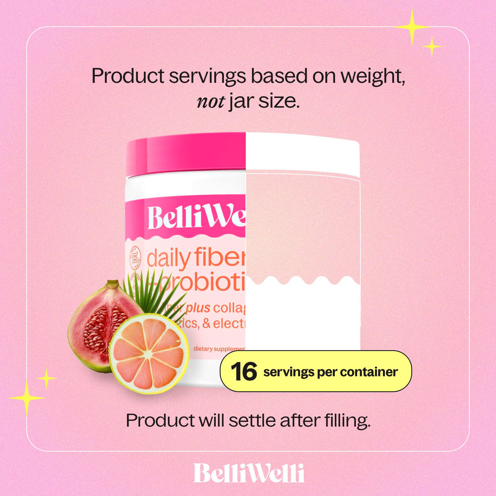 Belli Welli fiber powder in a shaker bottle for on-the-go mixing