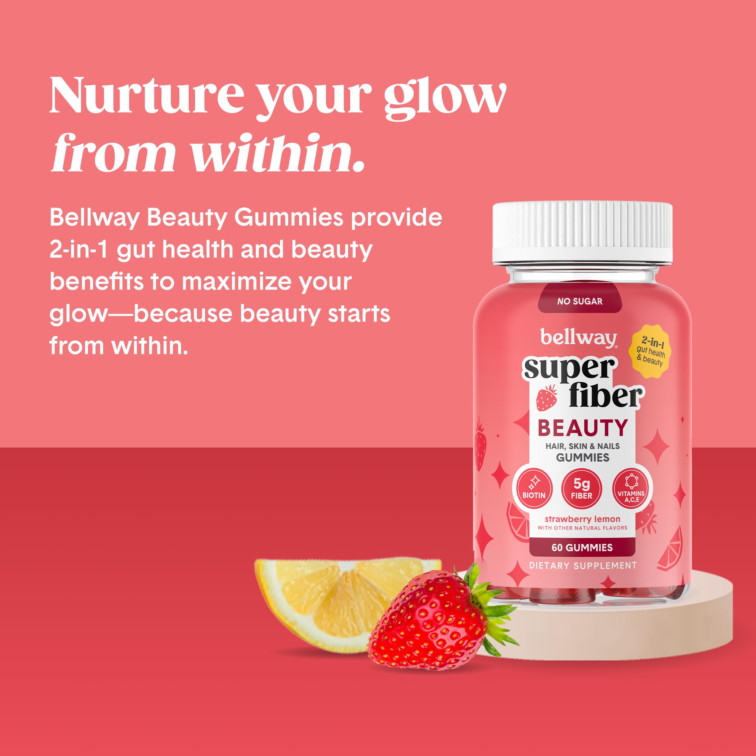 Close-up of gummies with colorful texture highlighting biotin and vitamins A C E.