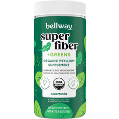 Bellway Super Fiber + Greens bottle pour showing convenient daily fiber boost