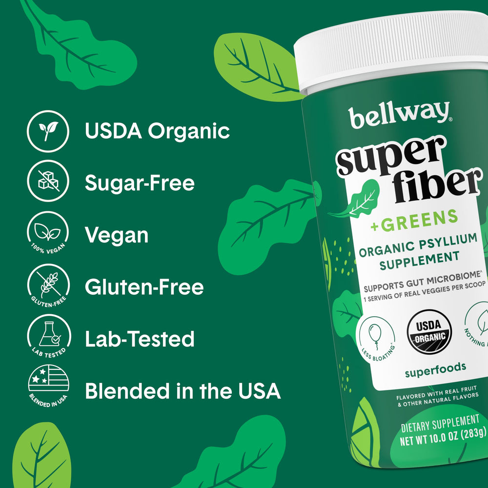 Bellway Super Fiber + Greens powder dissolving in a glass of water