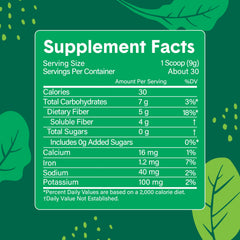 Bellway Super Fiber + Greens ingredients label highlighting plant-based formula