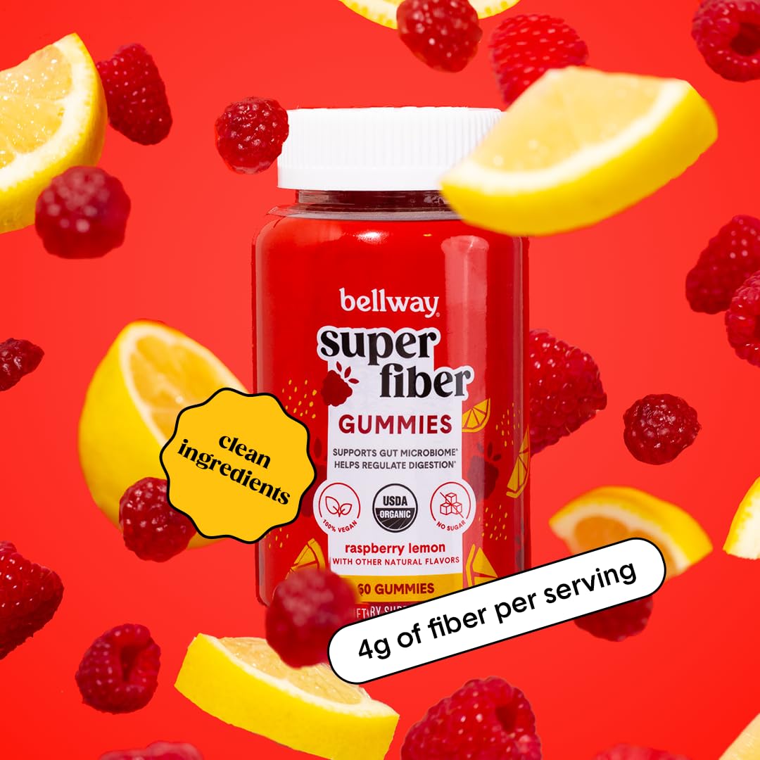 Bellway gummies with organic chicory root fiber illustration and ingredients.