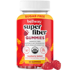 Bellway Super Fiber Gummies bottle with raspberry-lemon flavor for daily gut support.