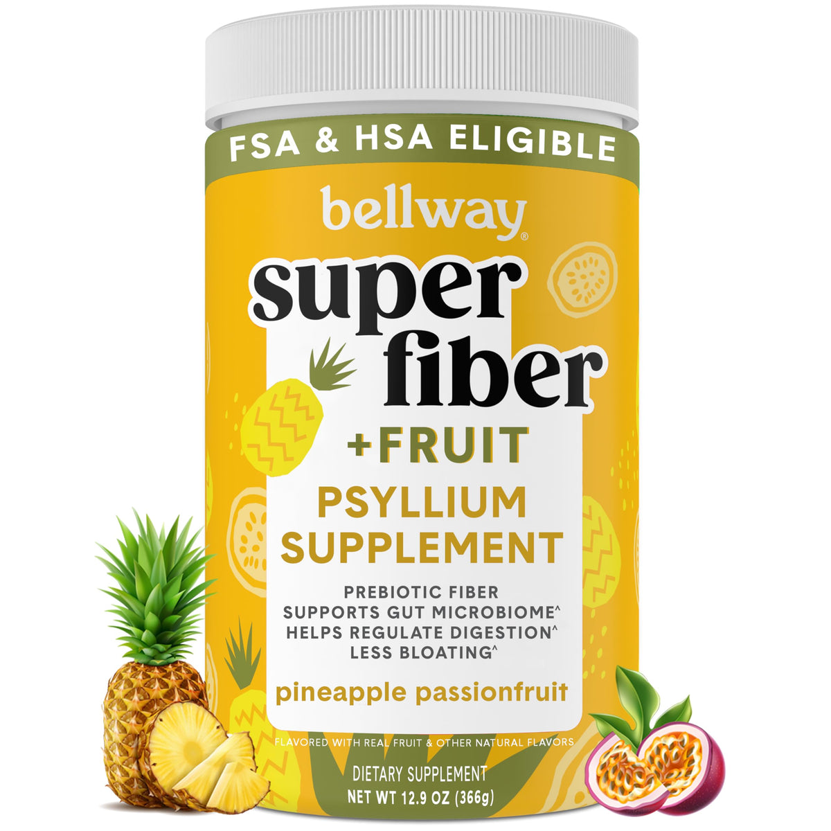 Bellway Super Fiber bottle pouring pineapple flavor for daily digestion support.