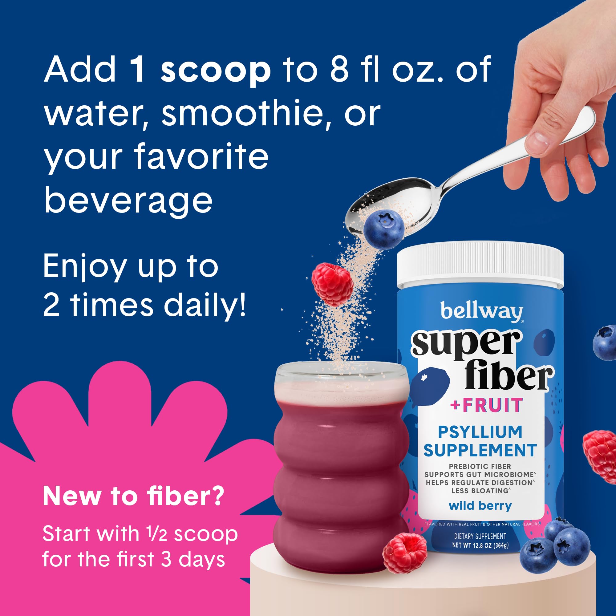 Bellway Super Fiber Powder berry infusion showcases tasty daily fiber with no sugar.