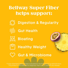 Bellway Super Fiber jar label shows organic psyllium husk and plant-based formula.