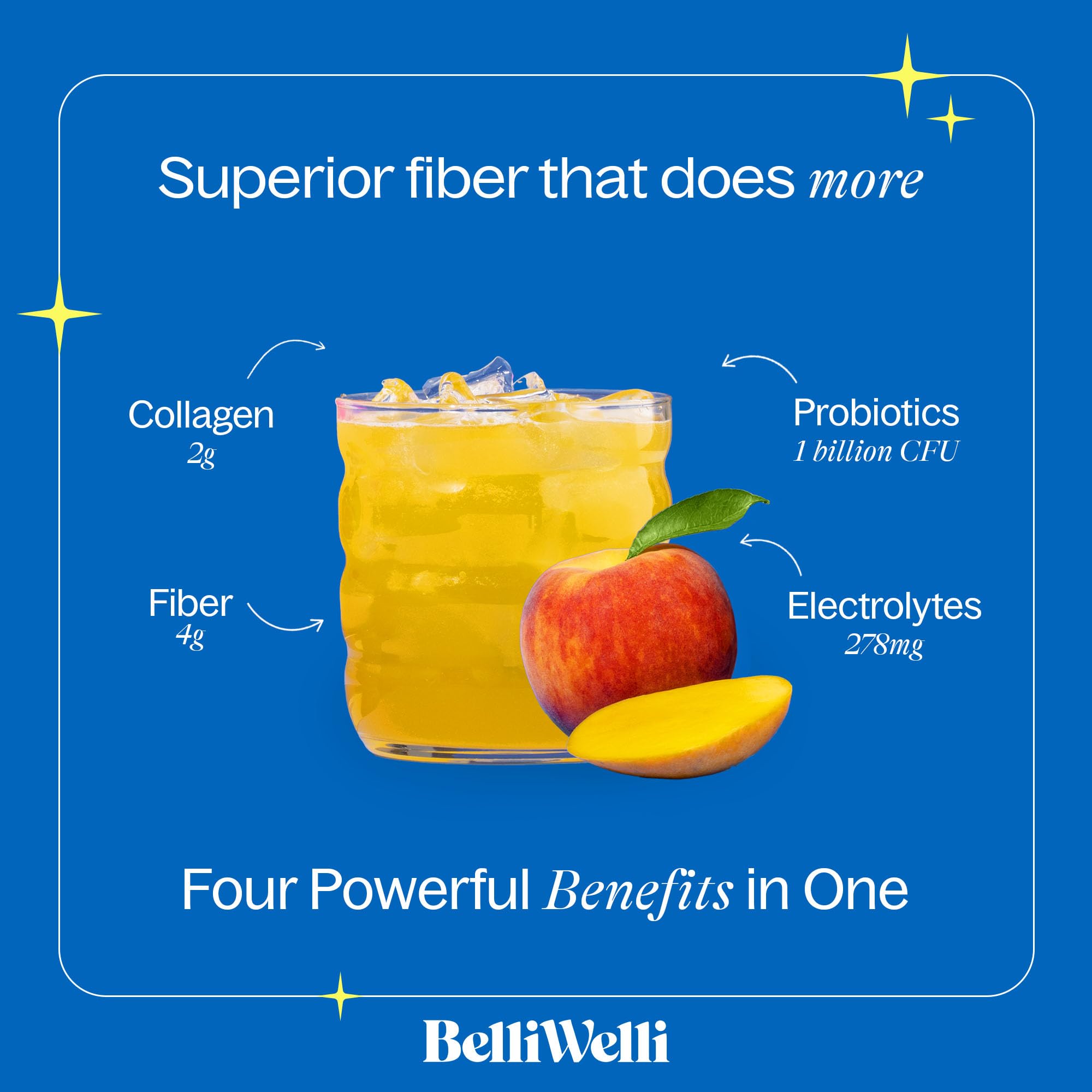 BelliWelli dissolving fiber powder in water, showing smooth mix without grittiness.