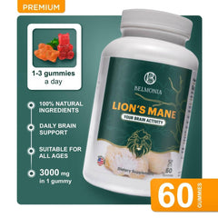 Belmonia bottle with 60-count Lions Mane gummies for routine use.