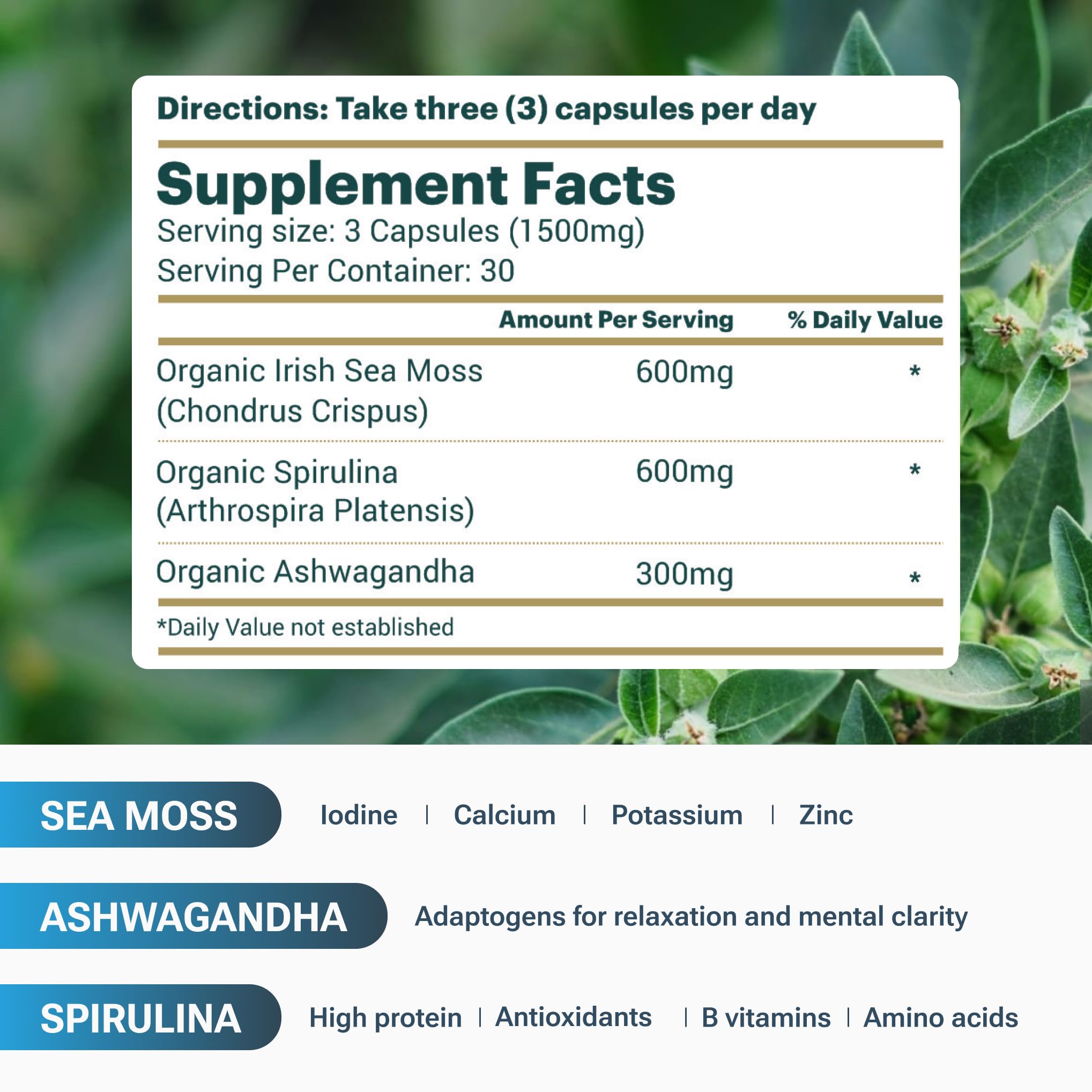 Belmonia organic label on capsules emphasizes pure ingredients for daily wellness