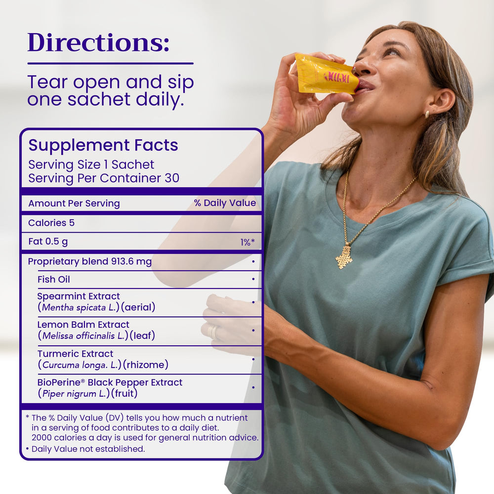 BeMe lemon-flavored omega-3 sachetes provide pleasant taste and routine support.