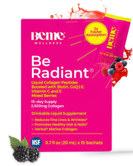 BeMe Liquid Collagen Berry Sachet, travel-friendly beauty booster in a single berry-flavored packet