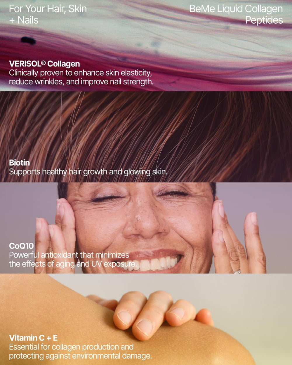 BeMe Liquid Collagen sample packaging focuses on clean, additive-free formula for everyday routines