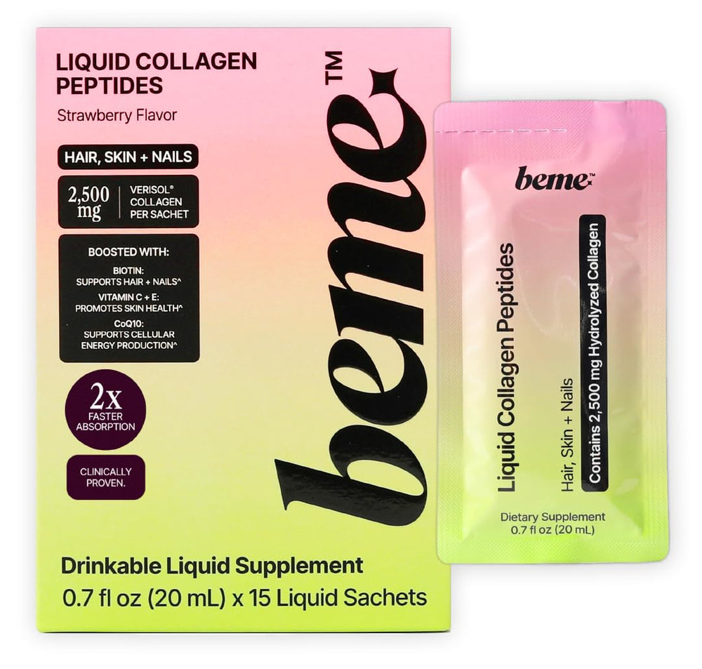 BeMe liquid collagen strawberry bottle ready for daily beauty support.