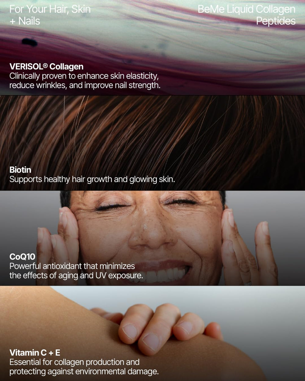 BeMe VERISOL collagen ingredients highlight skin and nails support.