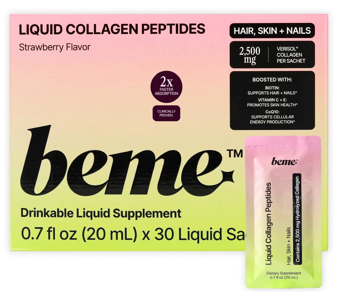 BeMe Liquid Collagen for Women bottle with strawberry flavor for a convenient daily ritual.