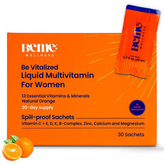 BeMe liquid multivitamins packaging for on-the-go use supports daily maintenance