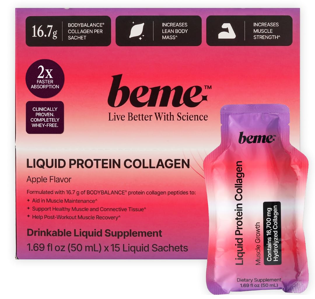 BeMe Liquid Protein Shots Apple sachets for on-the-go nutrition and muscle support.