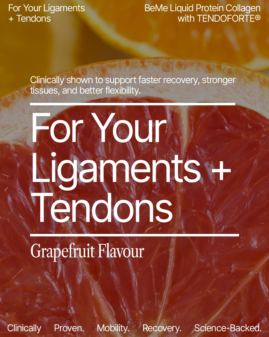 BeMe Tendon supplements packaging showing compact, on-the-go format.