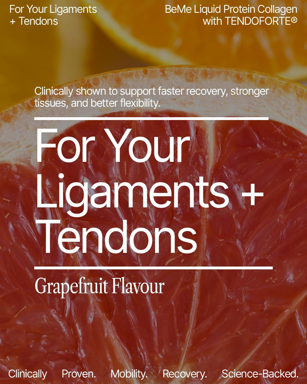 BeMe Tendon supplements packaging showing compact, on-the-go format.