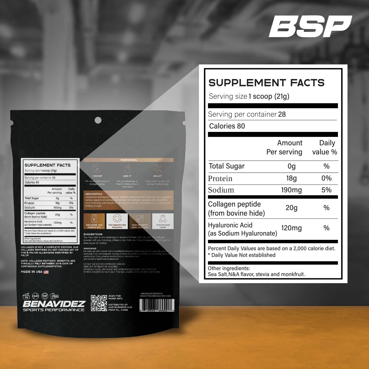 Benavidez Collagen Peptides product shot suitable for keto and paleo diets.