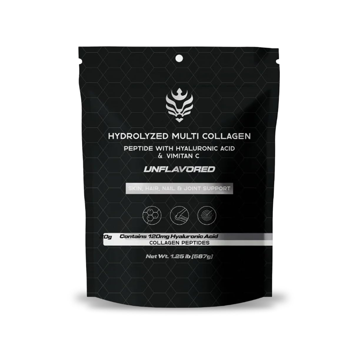 Benavidez Collagen Peptides unflavored bottle pouring for daily beauty and mobility support