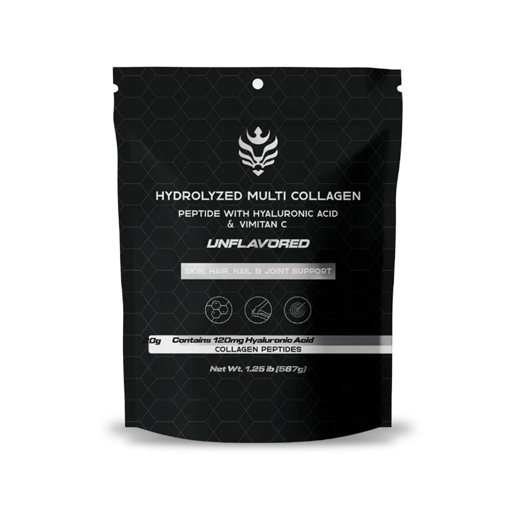 Benavidez Collagen Peptides unflavored bottle pouring for daily beauty and mobility support
