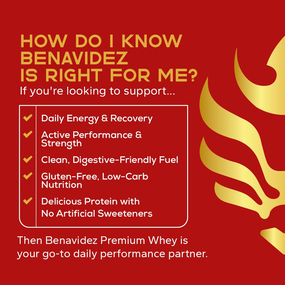 Benavidez Premium Whey Protein gluten-free label appeals to keto and paleo shoppers