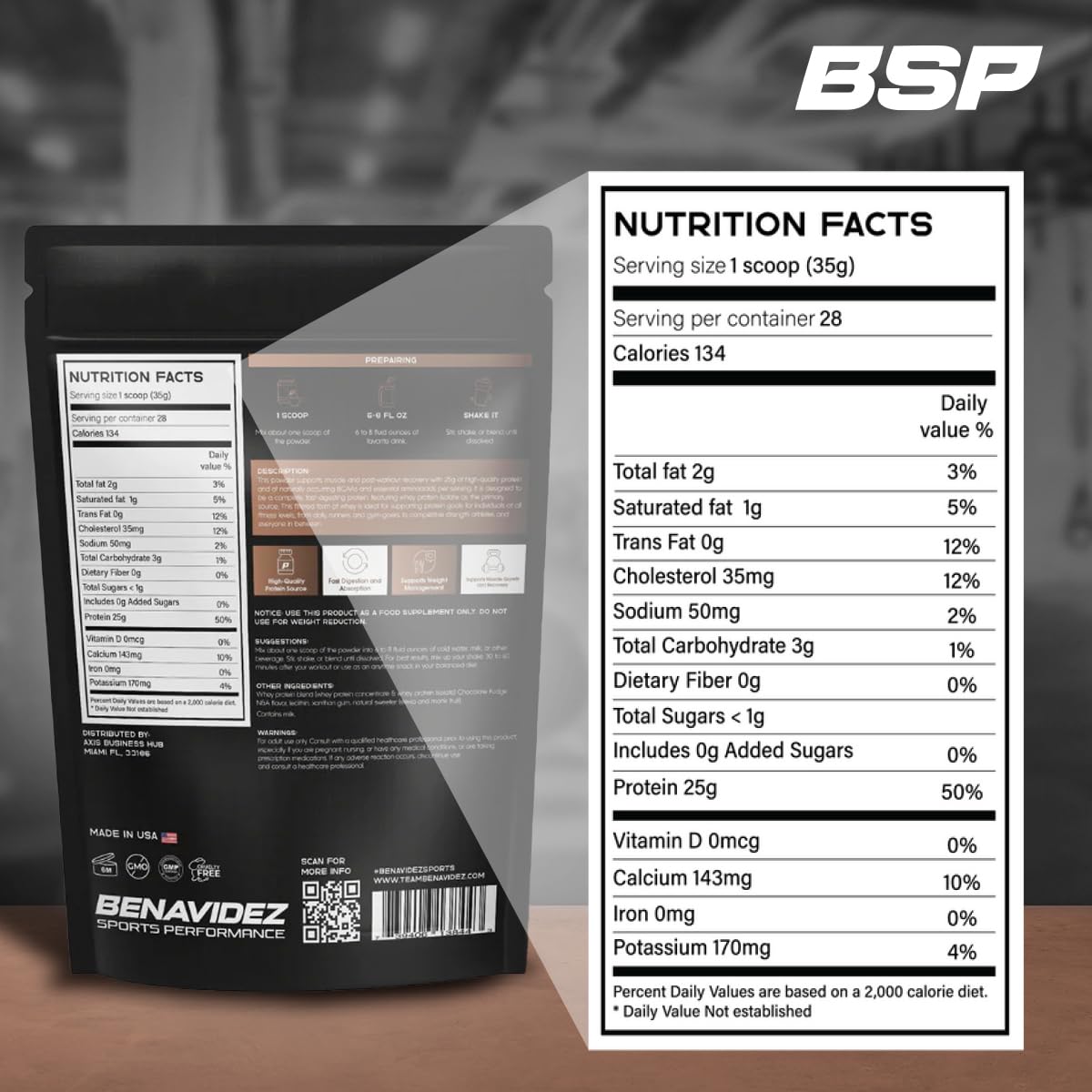 Benavidez Premium Whey Protein measuring cup image highlights convenient daily use