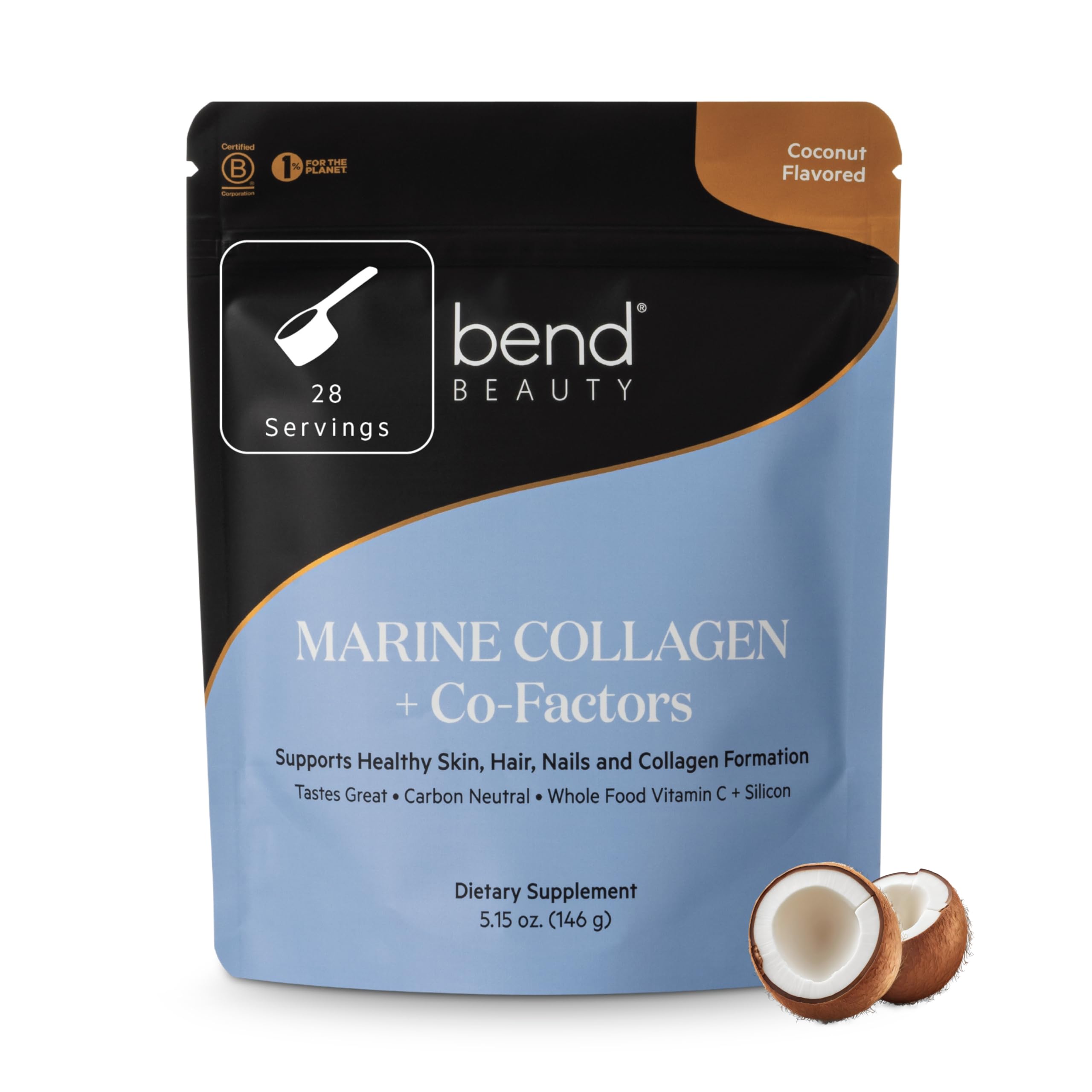 Bend Beauty Marine Collagen Co-Factors bottle pouring for easy daily use