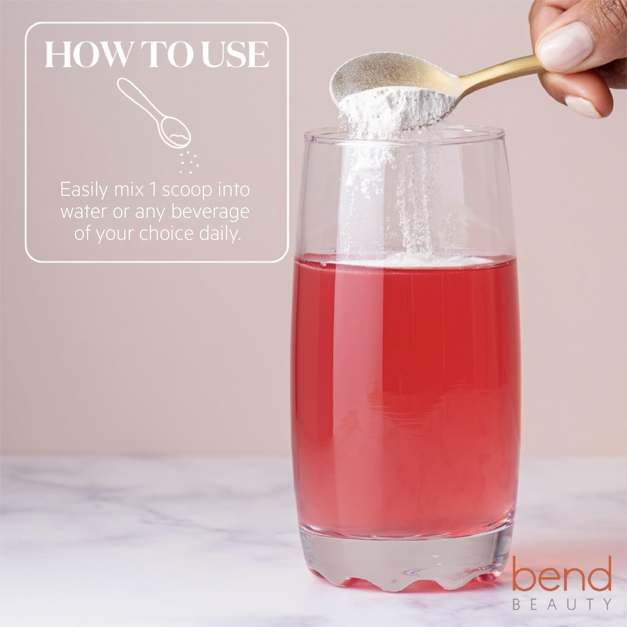 Bend Marine Collagen strawberry glass pour — inviting aroma for a refreshing drink