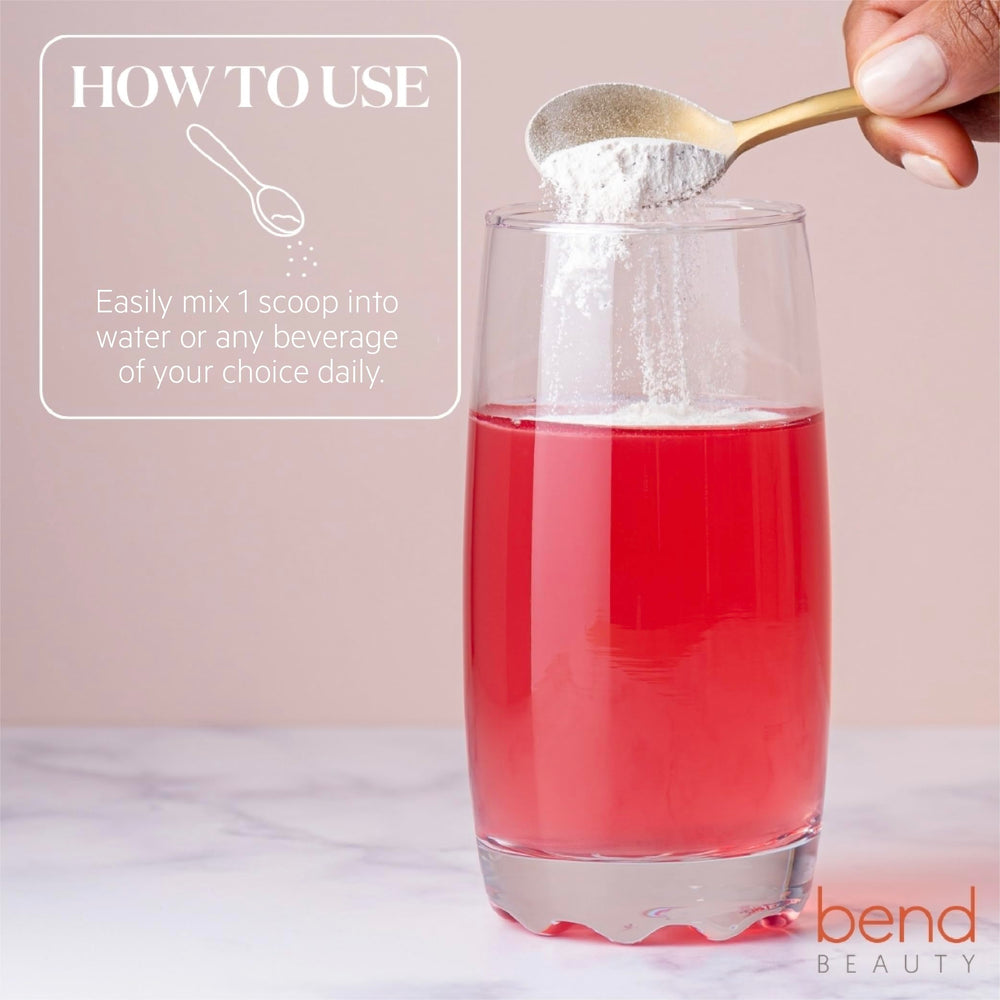 Bend Marine Collagen strawberry glass pour — inviting aroma for a refreshing drink