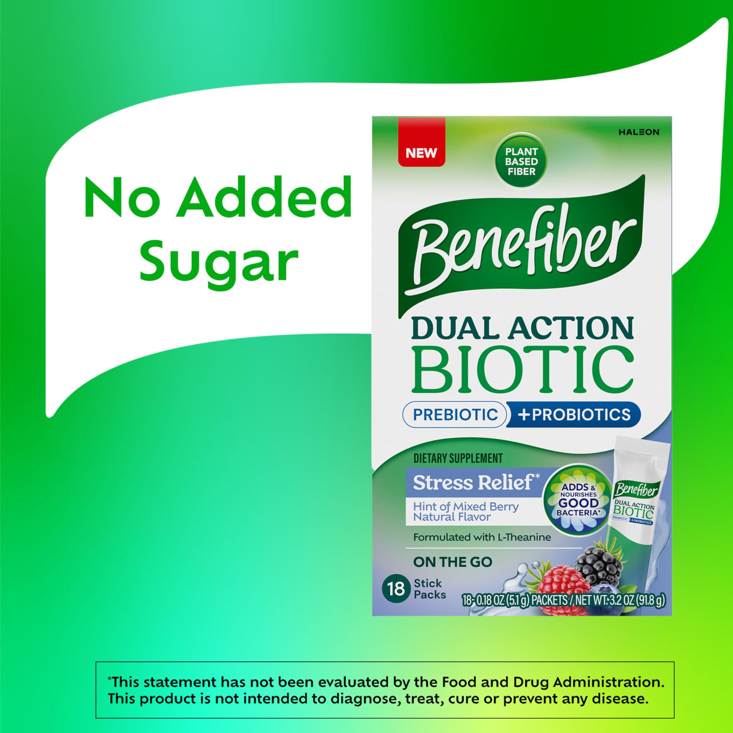 Benefiber Plant-based fiber with probiotics for gut-friendly routine.