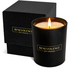 Benevolence LA lavender mint sage candle in 8oz jar with natural soy wax for a clean burn.