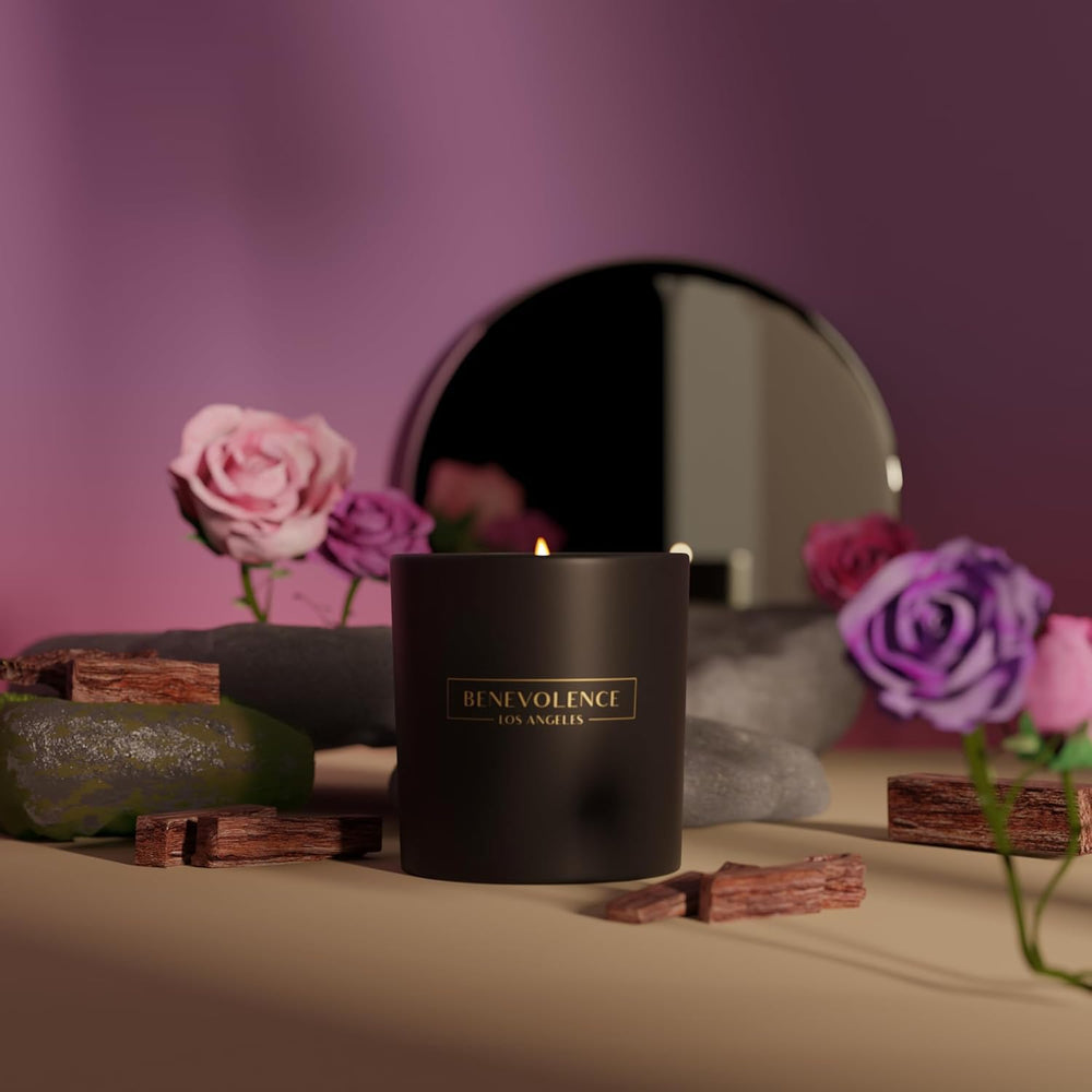 Benevolence LA soy candle is clean-burning and paraffin-free for a purer scent.