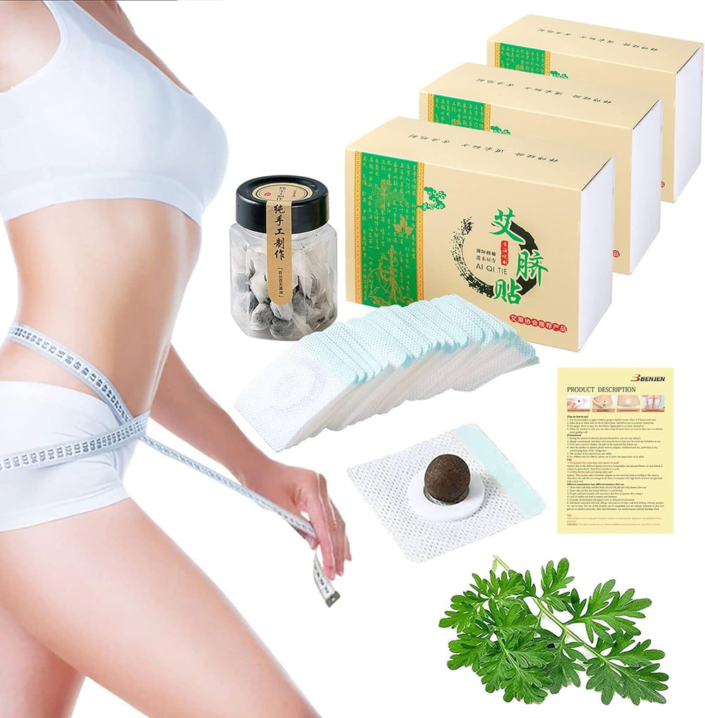 Benjen Mugwort Belly Patch on the navel area for overnight comfort.
