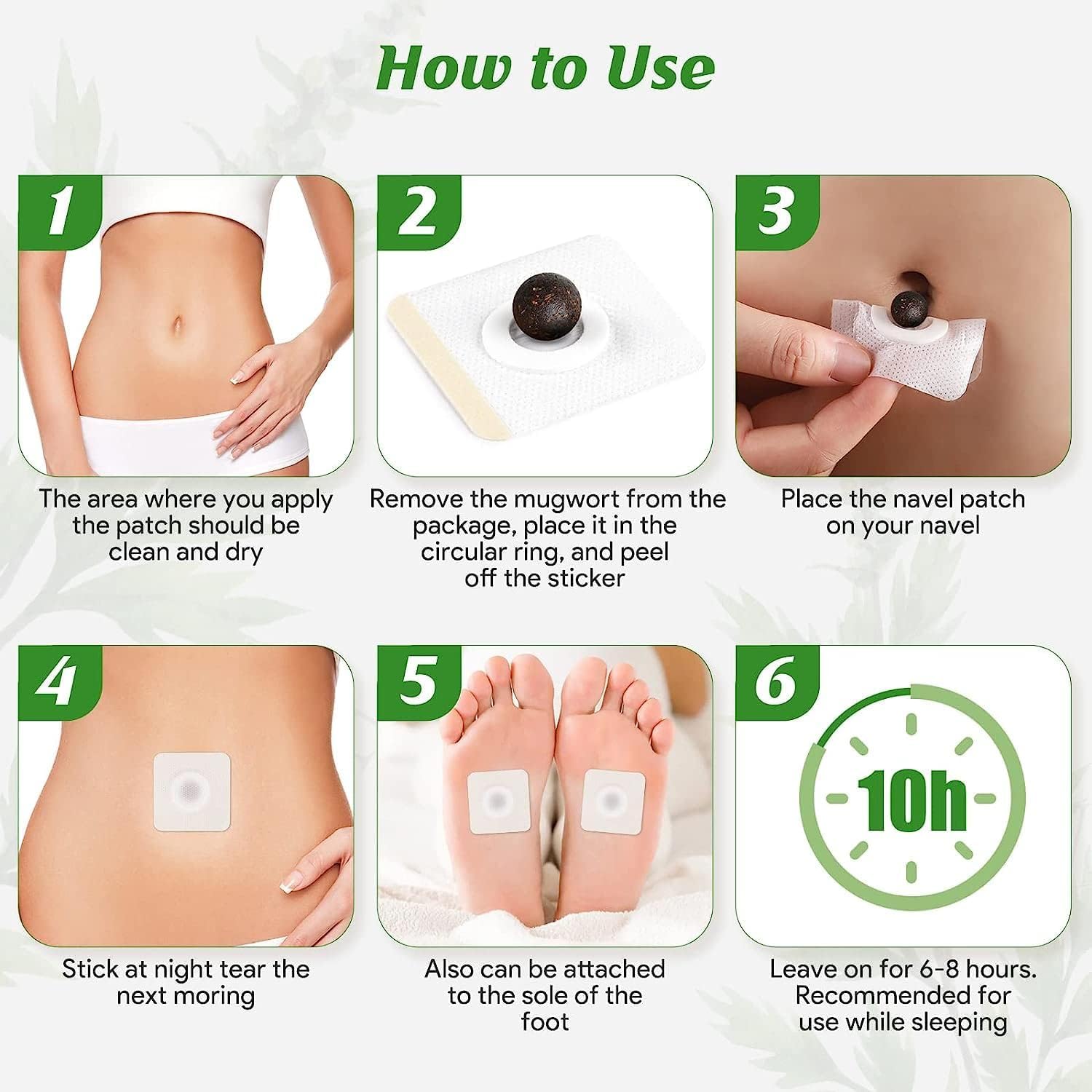 Benjen Mugwort Belly Patch packaging highlights natural ingredients and ease.