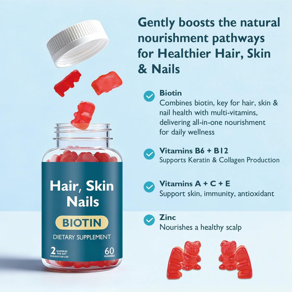 Beobeu Biotin Gummies nutrition label close-up highlighting vitamins and minerals.